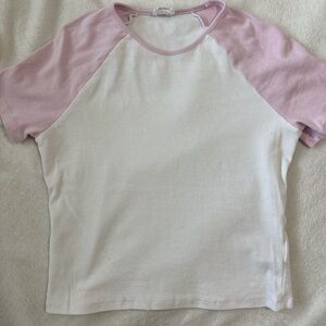 Women’s Raglan Sleeve Shirt - White and Pink